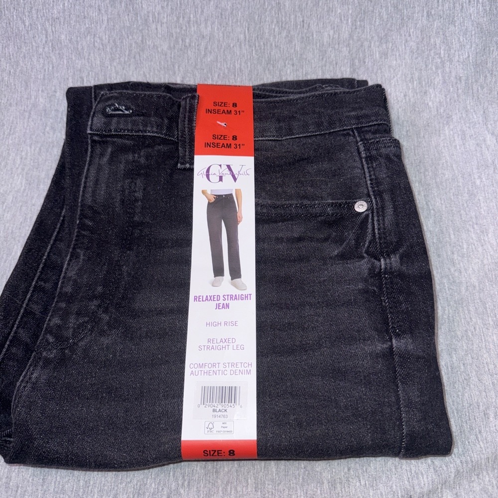 Gloria Vanderbilt Amanda Relaxed Straight Jeans Women's Size 8 Black High Rise